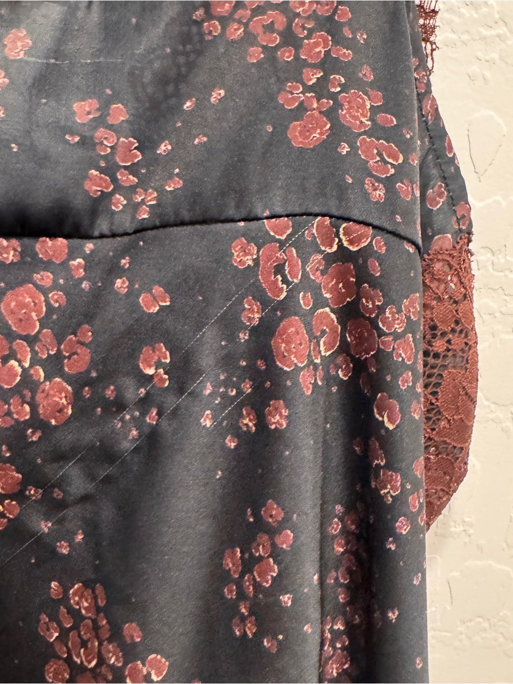 Free People Countryside Printed Satin Slip Dress Womens Medium Mini Lace Trim - Picture 8 of 9